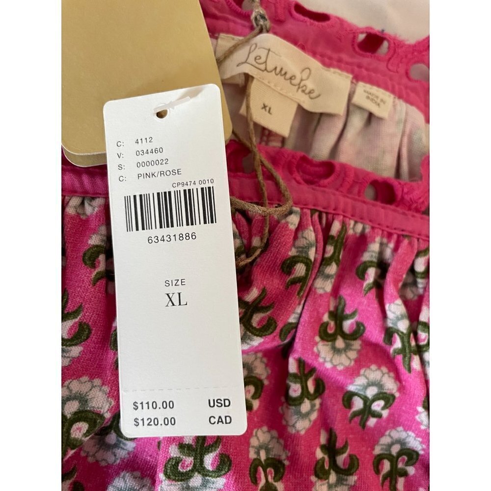 Anthropologie Letmebe Women's Top Shirt Blouse Size XL Hand Crafted Pink Rose Ne - Picture 8 of 13